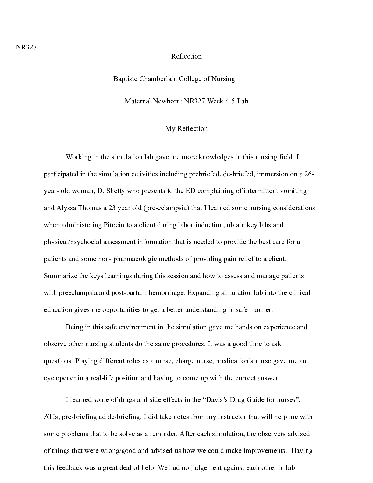 Preview image of Reflection  Maternal  Newborn.docx document